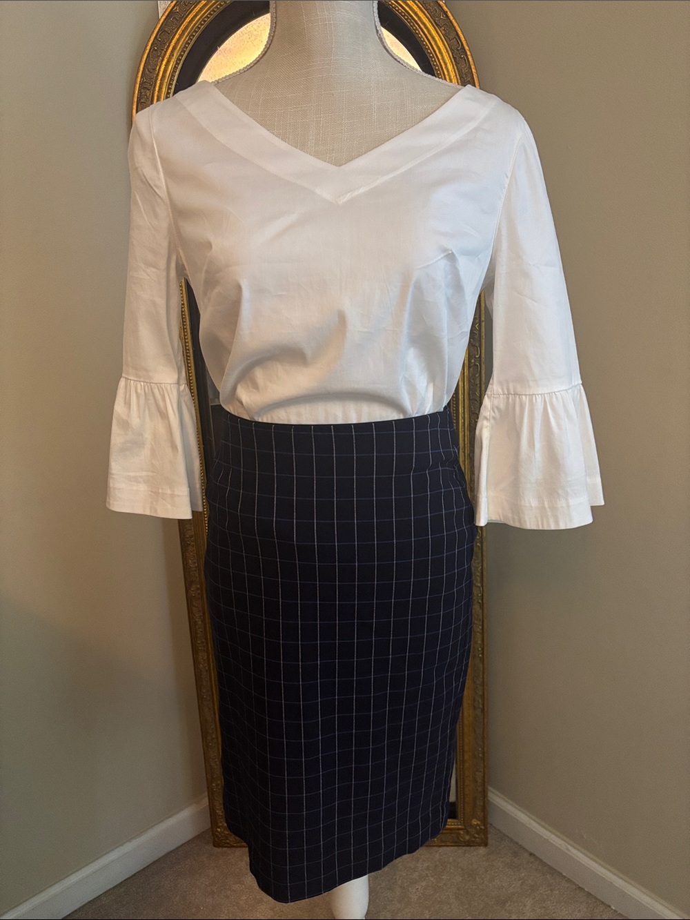 Elle Window Pane Check midi pencil skirt - size XS